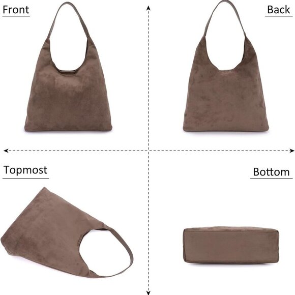 GOTOW Suede Hobo Bags for Women Brown Suede Tote Handbag Retro Suede Slouchy Sho - Picture 5 of 6